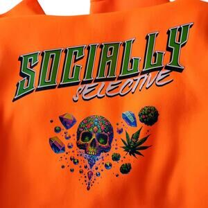 Adult Men Women Medium Pullover Fleece Lined Hoodie/Sweater Neon Punk Skull